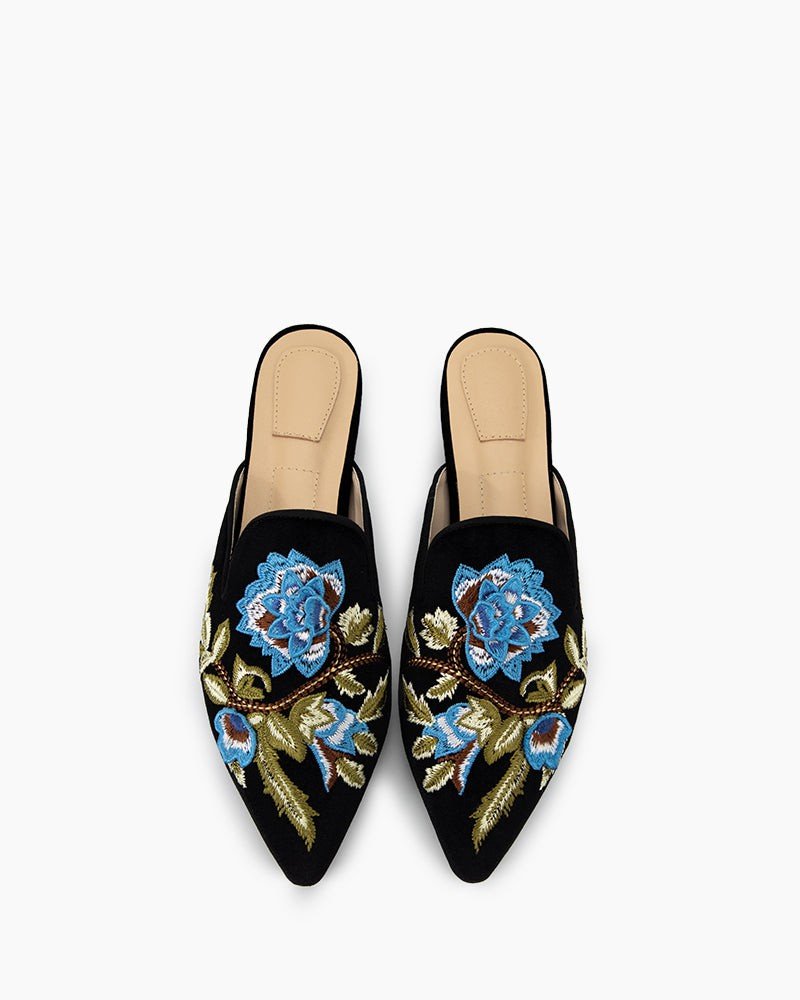 Embroidered Velvet Mule