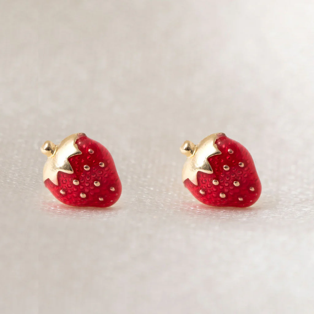 Pink Strawberry Gold Studs