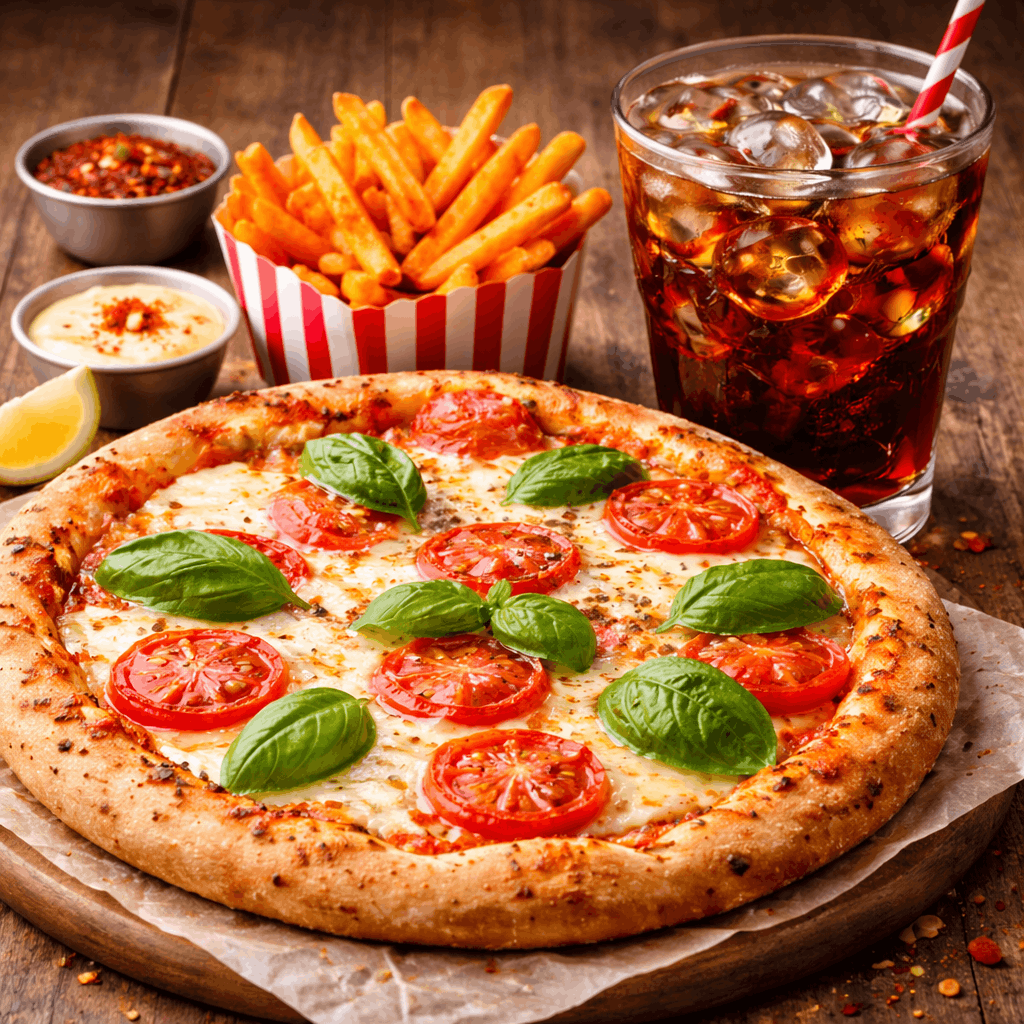 Margharita Pizza + Peri Peri French Frie + Cold Drink