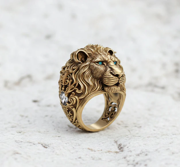 Gold Lion Head Ring